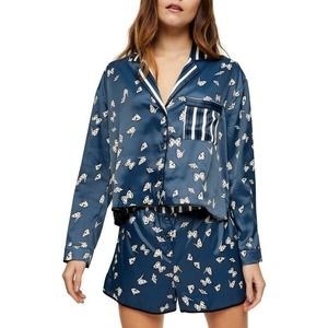 NWT TOPSHOP Kourtney butterfly motif satin pajama pj top shirt